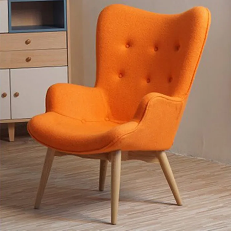 Home Furniture Nordic Fabric Single Seater Armchairs Modern Sofa Lounge Chair with Wooden Legs Living Room Sofa