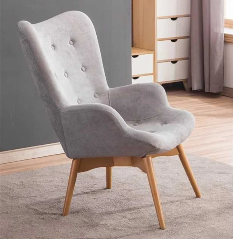 Home Furniture Nordic Fabric Single Seater Armchairs Modern Sofa Lounge Chair with Wooden Legs Living Room Sofa