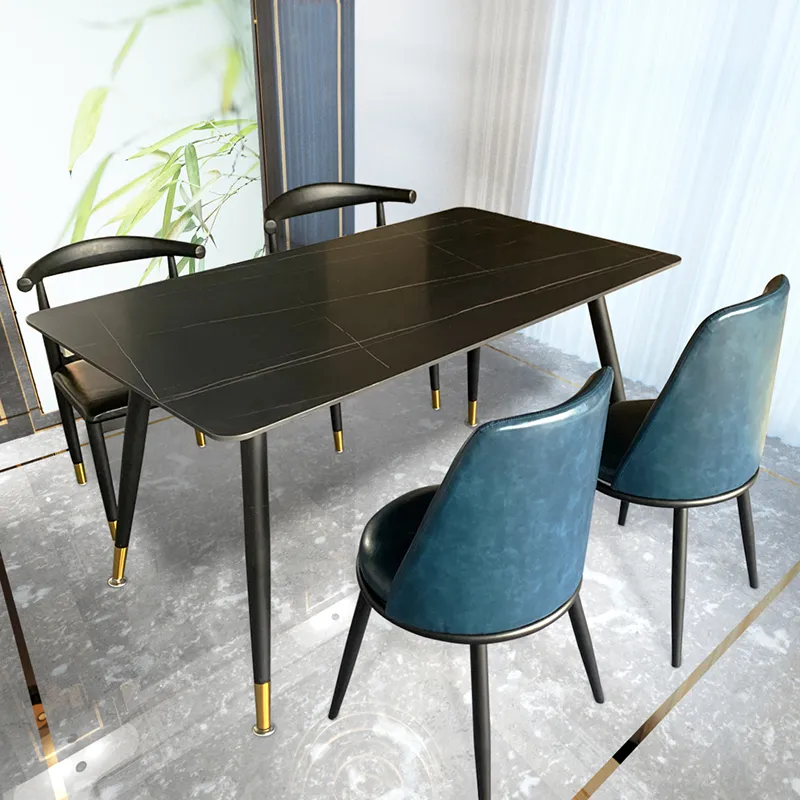 Modern Home Restaurant Furniture Set Metal Stainless Steel Design Dining Room Marble Table