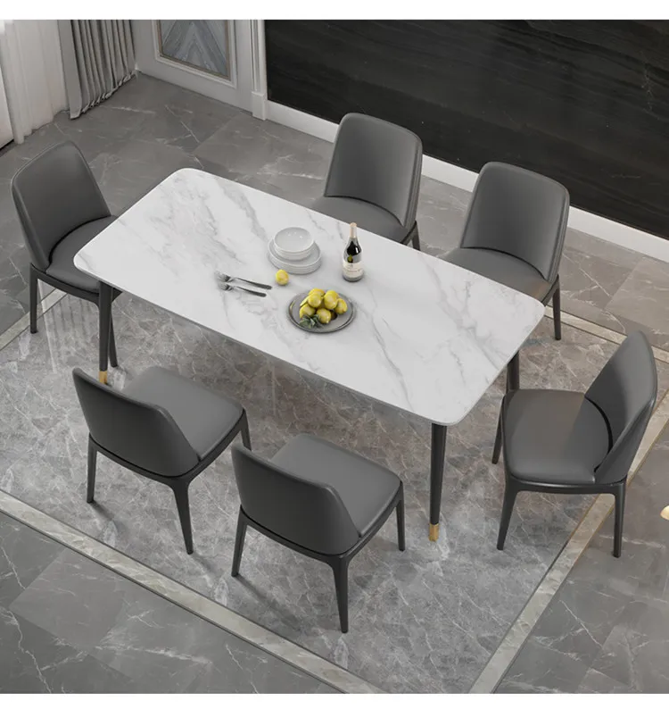 Sillas Y Mesas Home Furniture Nordic Modern Rectangle Marble Top Dining Table with Metal Leg