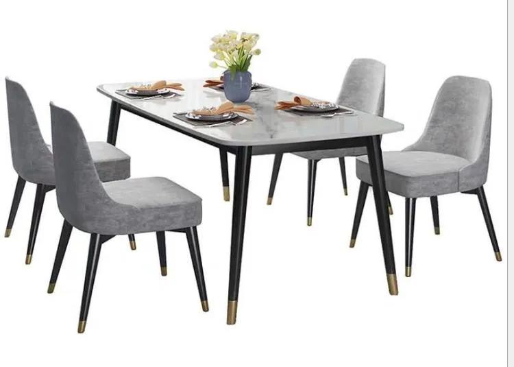 Sillas Y Mesas Home Furniture Nordic Modern Rectangle Marble Top Dining Table with Metal Leg